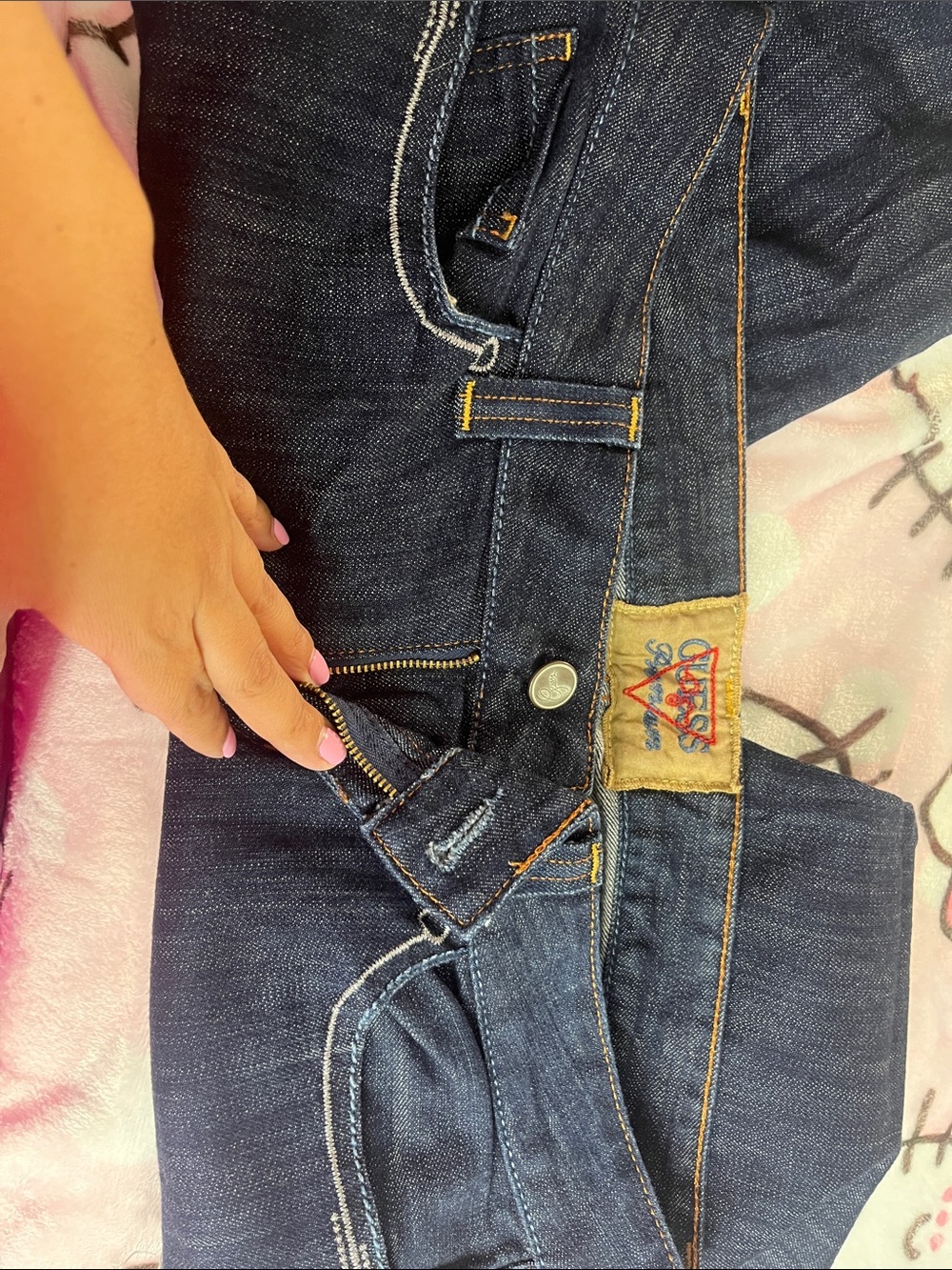 Guess Women's Dark Indigo Denim Jeans with Contrast Stitching